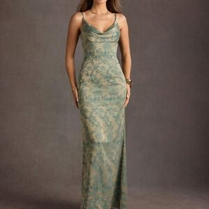Azazie Teal and Gold Lace Maxi Dress